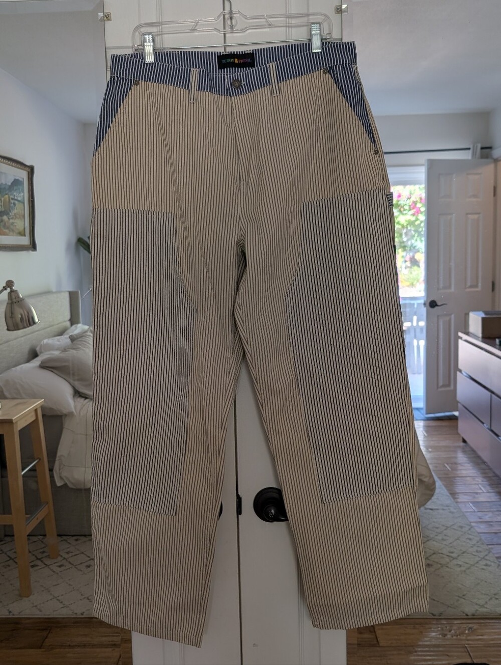 Teddy Fresh Hickory Stripe Carpenter Pants in Blue and Beige